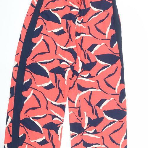 Marks and Spencer Womens Red Geometric Polyester Jogger Trousers Size 16 L30 in Regular Drawstring - Taped Side