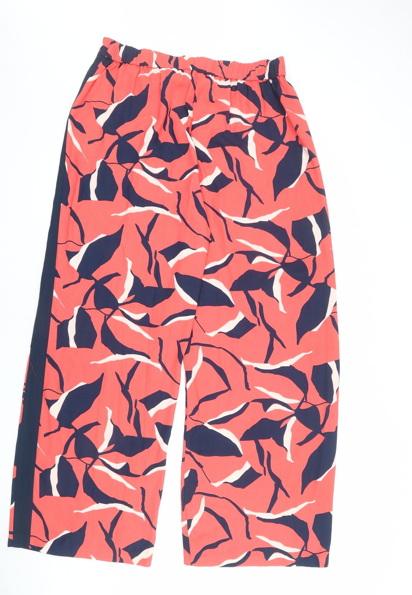 Marks and Spencer Womens Red Geometric Polyester Jogger Trousers Size 16 L30 in Regular Drawstring - Taped Side