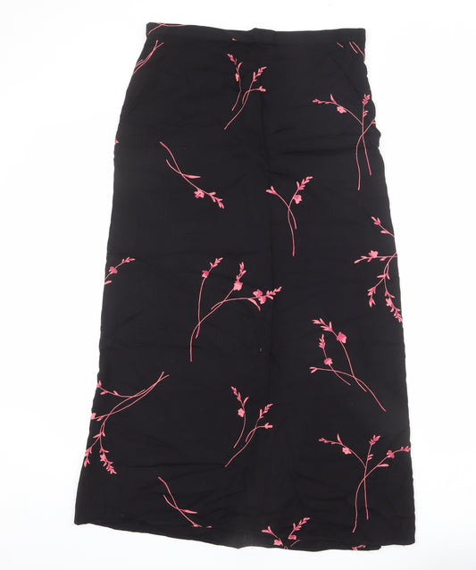 Dorothy Perkins Womens Black Floral Viscose A-Line Skirt Size 16 Zip