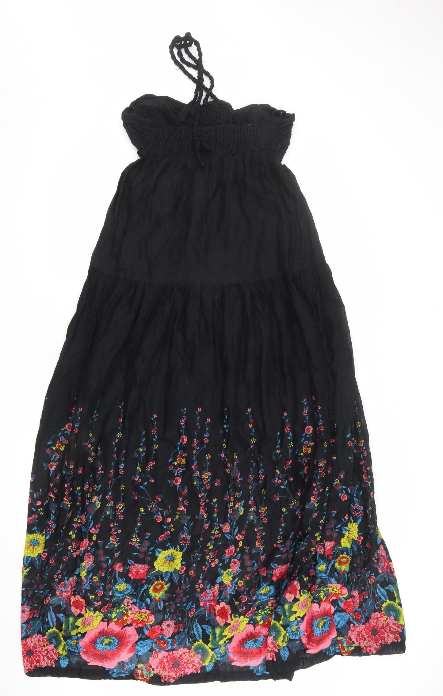 Topshop Womens Black Floral 100% Cotton Maxi Size L Halter Tie