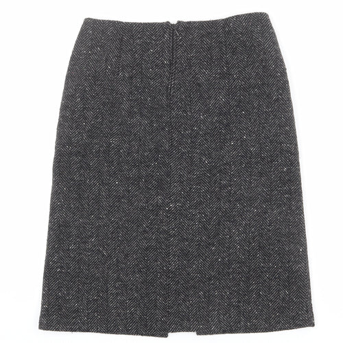 United Colors of Benetton Womens Grey Herringbone Wool A-Line Skirt Size 14 Zip