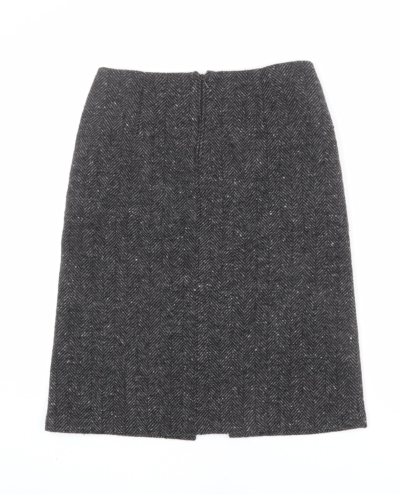 United Colors of Benetton Womens Grey Herringbone Wool A-Line Skirt Size 14 Zip