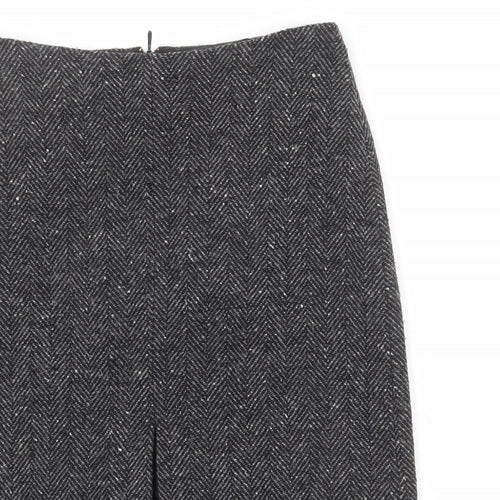 United Colors of Benetton Womens Grey Herringbone Wool A-Line Skirt Size 14 Zip