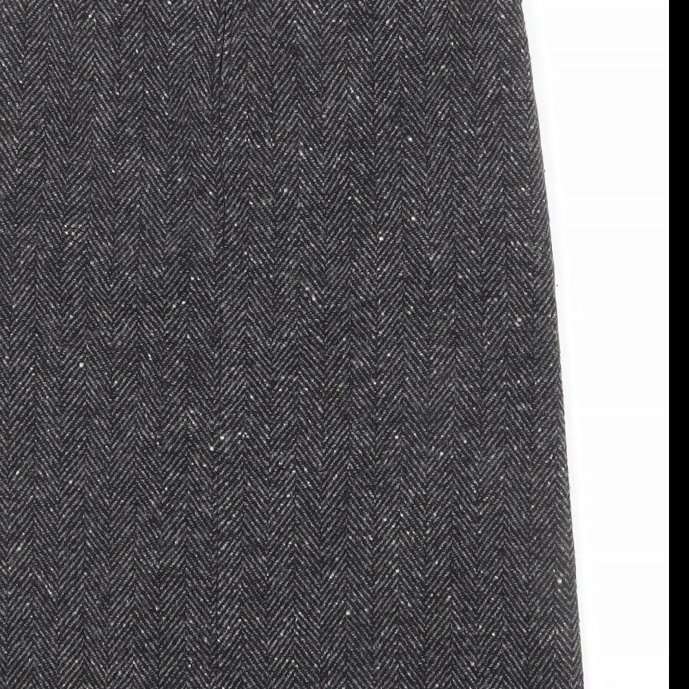 United Colors of Benetton Womens Grey Herringbone Wool A-Line Skirt Size 14 Zip