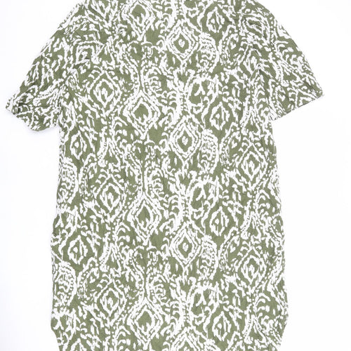Marks and Spencer Womens Green Geometric Linen A-Line Size 18 V-Neck Pullover