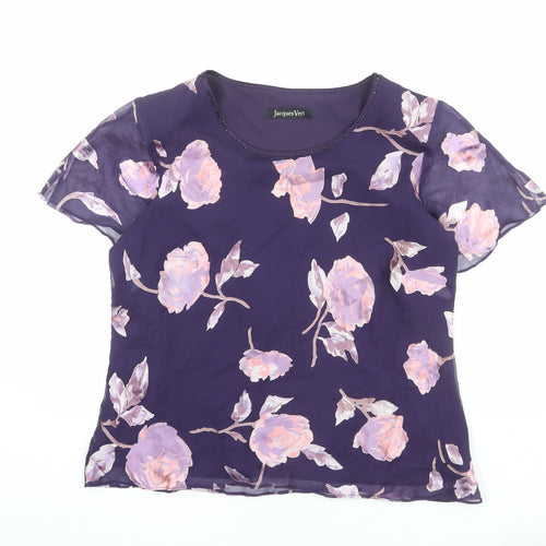 Jacques Vert Womens Purple Floral Polyester Basic Blouse Size 18 Round Neck