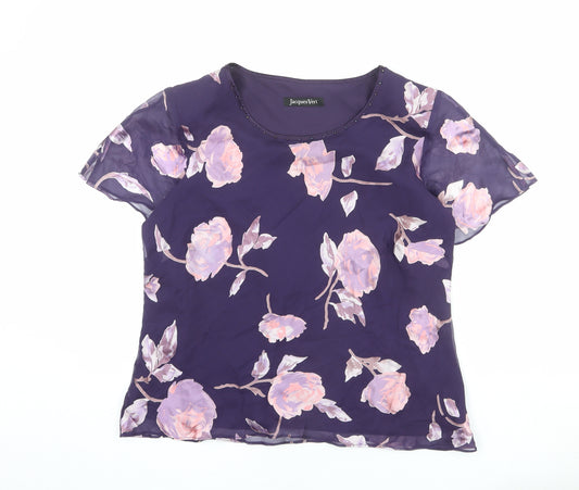 Jacques Vert Womens Purple Floral Polyester Basic Blouse Size 18 Round Neck