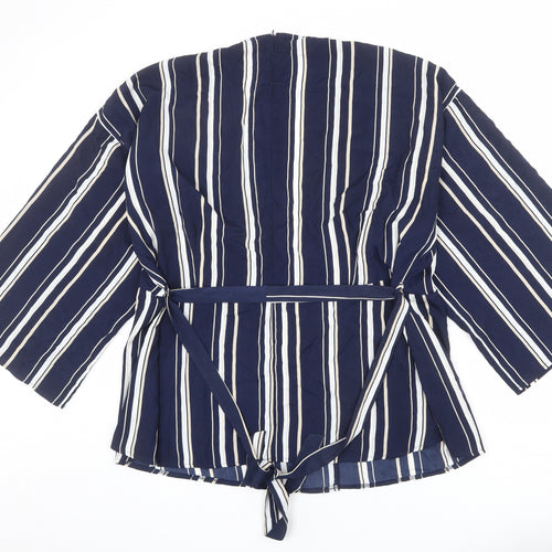Boohoo Womens Blue Striped Polyester Basic Blouse Size 22 V-Neck