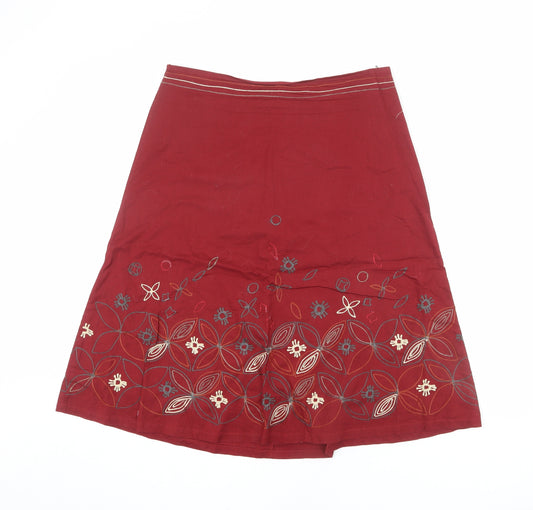 White Stuff Womens Red Geometric Cotton A-Line Skirt Size 12 Zip