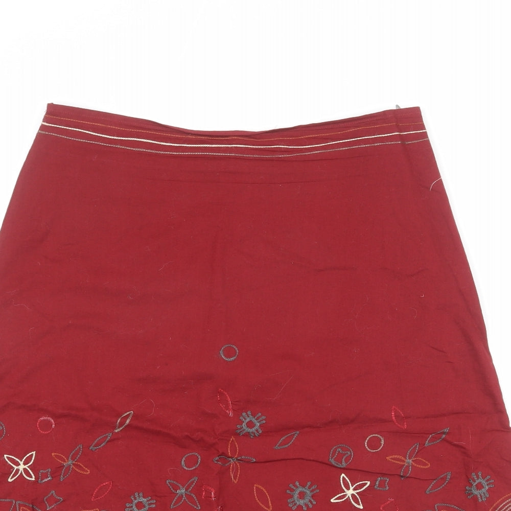 White Stuff Womens Red Geometric Cotton A-Line Skirt Size 12 Zip