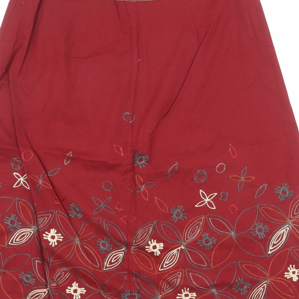 White Stuff Womens Red Geometric Cotton A-Line Skirt Size 12 Zip