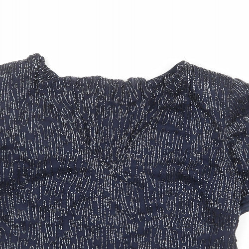 Frank Usher Womens Blue Geometric Silk Basic Blouse Size M Round Neck
