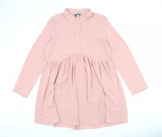 ASOS Womens Pink Polyester A-Line Size 16 Collared Button