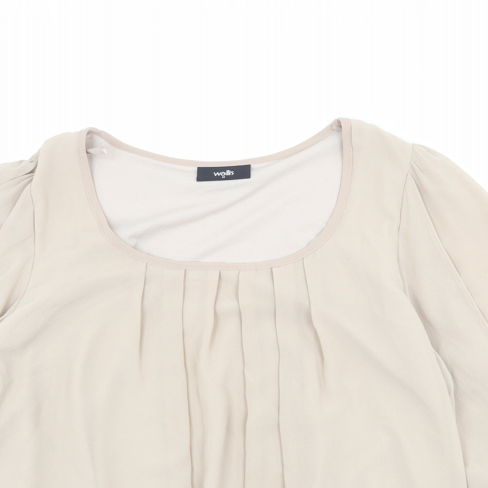 Wallis Womens Beige Polyester Basic Blouse Size M Scoop Neck