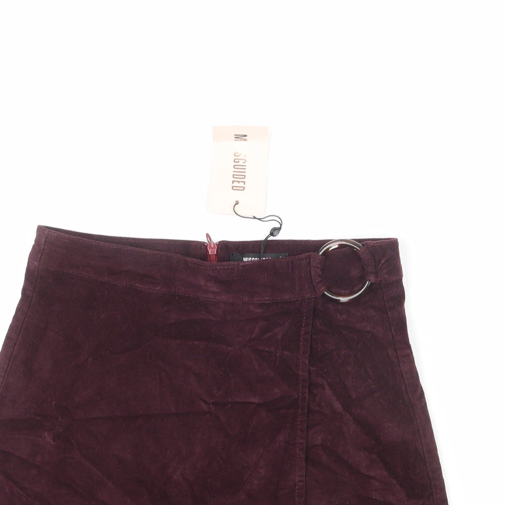 Missguided Womens Red Cotton A-Line Skirt Size 10 Zip
