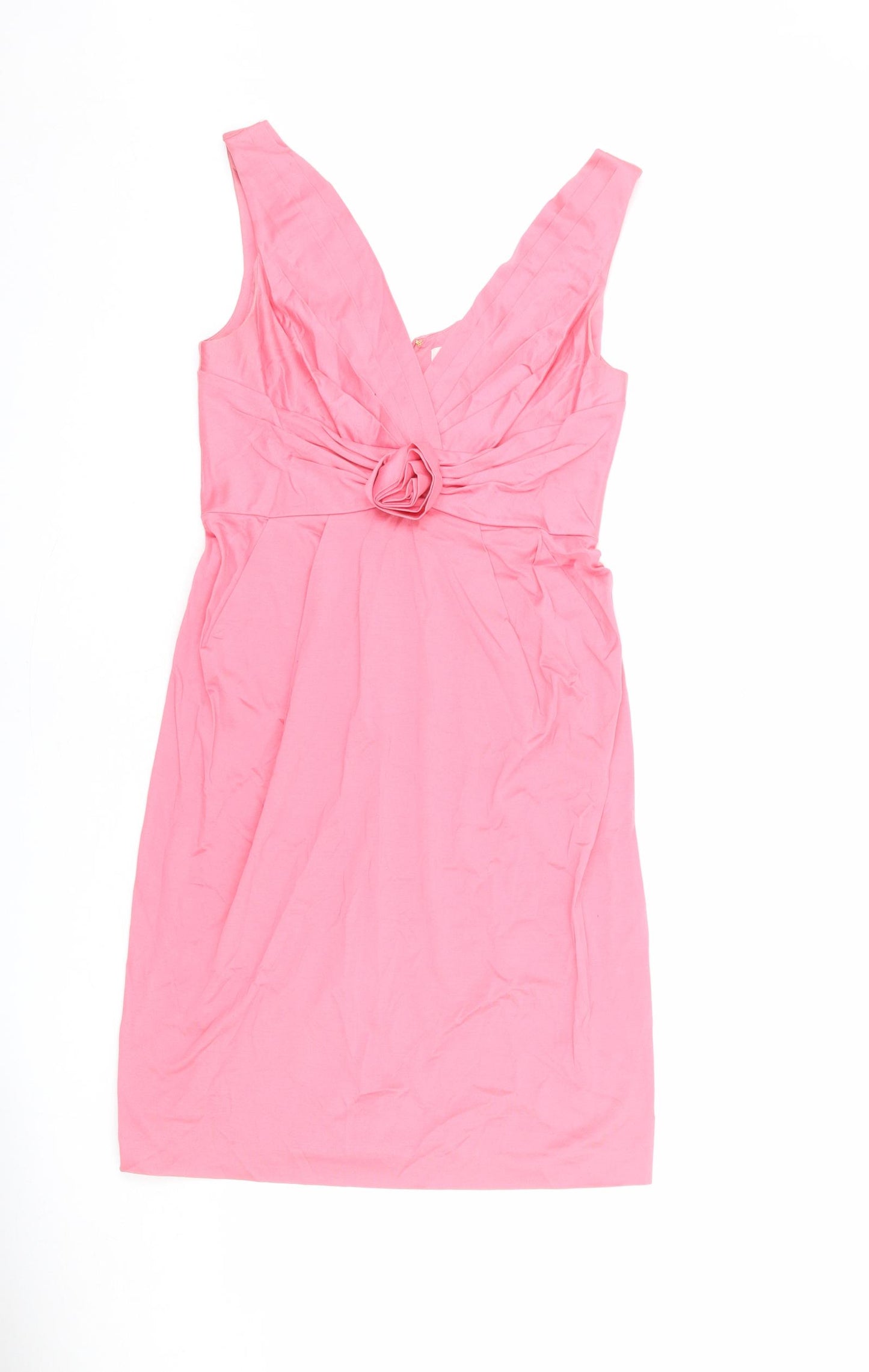 Full Circle Womens Pink 100% Cotton Pencil Dress Size 10 V-Neck Zip - Flower Detail