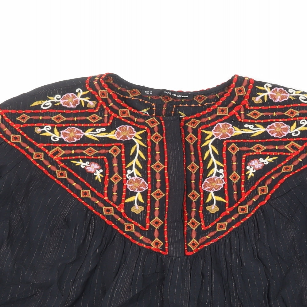 Sfera Womens Black Polyester Basic Blouse Size M Round Neck