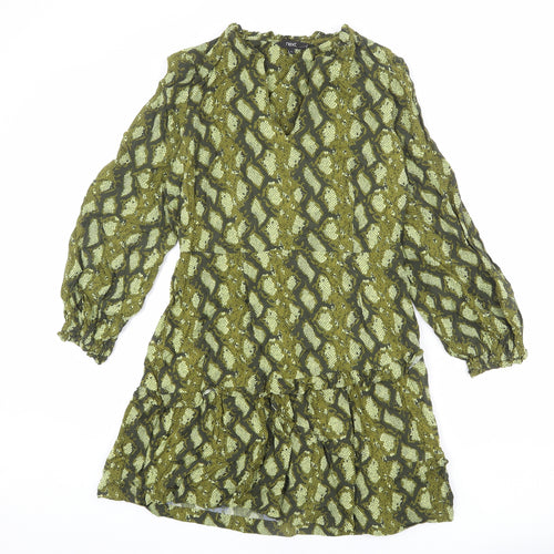 NEXT Womens Green Animal Print Viscose A-Line Size 12 V-Neck Pullover - Snake Print