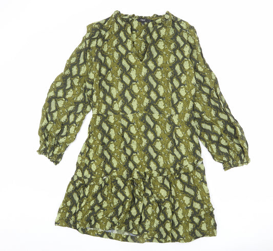 NEXT Womens Green Animal Print Viscose A-Line Size 12 V-Neck Pullover - Snake Print