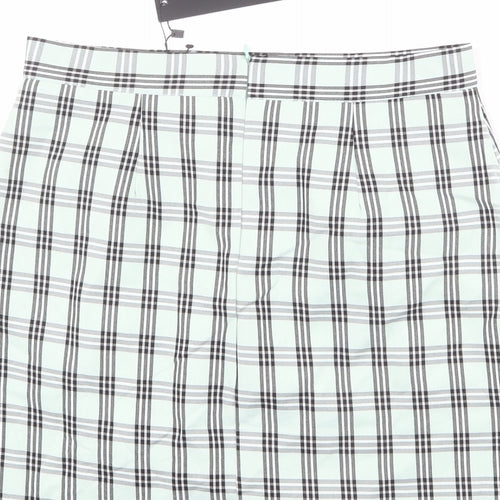 Cutie Womens Green Plaid Polyester A-Line Skirt Size 14 Zip