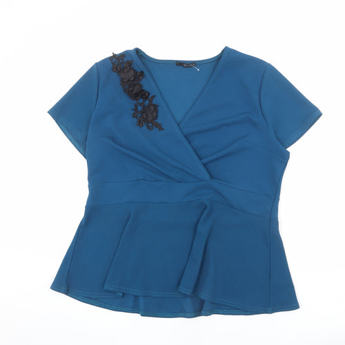 Quiz Womens Blue Polyester Basic Blouse Size 20 V-Neck