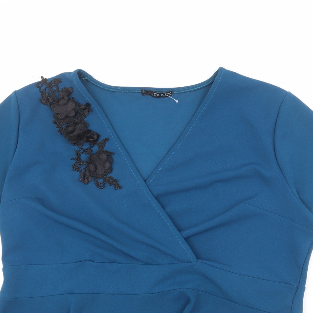 Quiz Womens Blue Polyester Basic Blouse Size 20 V-Neck