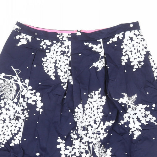 Boden Womens Blue Floral Cotton A-Line Skirt Size 14 Zip