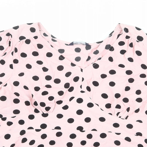 Marks and Spencer Womens Pink Polka Dot Viscose Basic Blouse Size 22 V-Neck