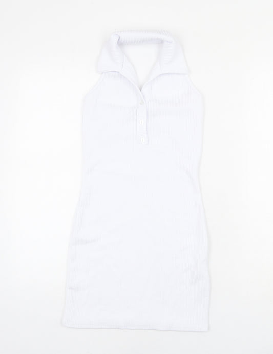 PRETTYLITTLETHING Womens White Polyester Mini Size 8 Halter Button