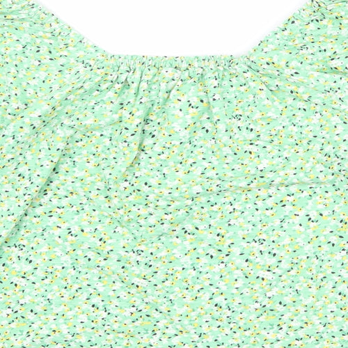Marks and Spencer Womens Green Geometric 100% Cotton Basic Blouse Size 12 Square Neck