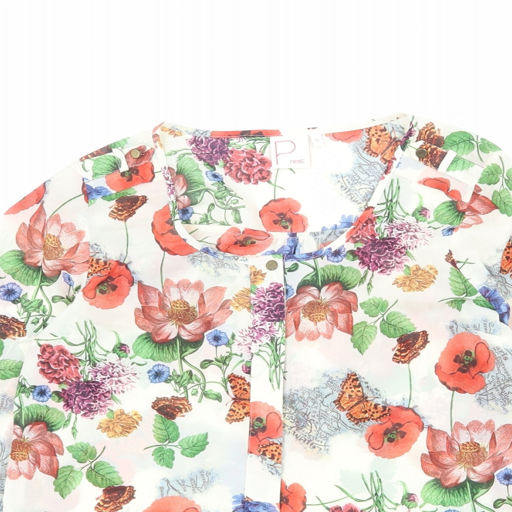 NEXT Womens Beige Floral Polyester Basic Blouse Size 10 Round Neck