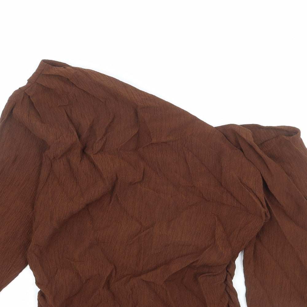 Zara Womens Brown Viscose Basic Blouse Size M One Shoulder