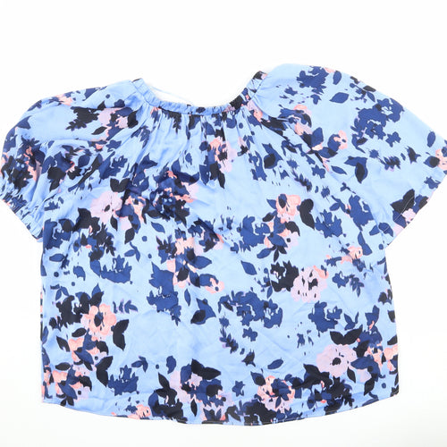 Marks and Spencer Womens Blue Floral Polyester Basic Blouse Size 16 Round Neck