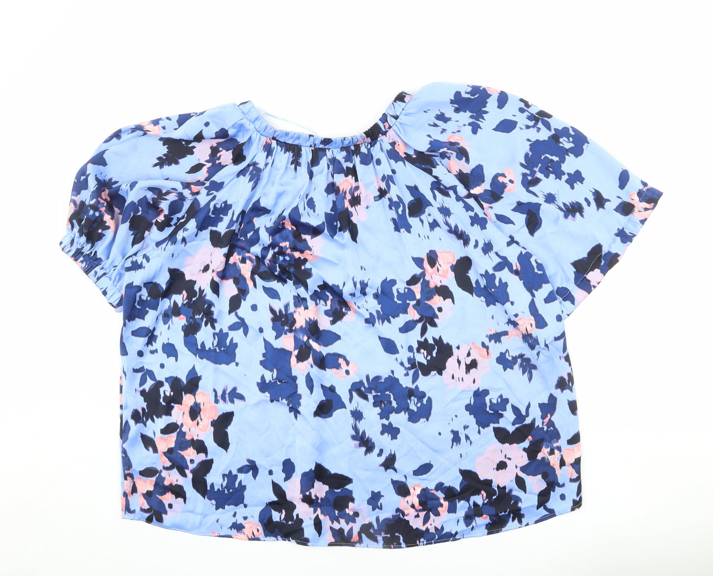 Marks and Spencer Womens Blue Floral Polyester Basic Blouse Size 16 Round Neck