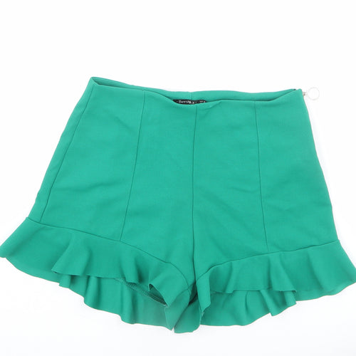Bershka Womens Blue Polyester Basic Shorts Size 8 L3 in Regular Zip