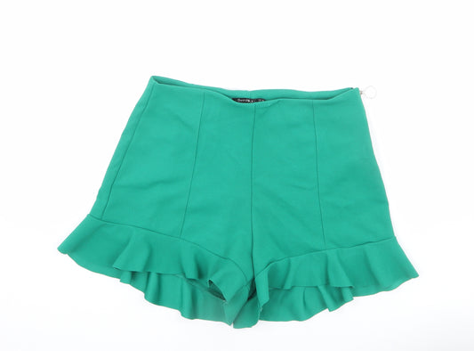 Bershka Womens Blue Polyester Basic Shorts Size 8 L3 in Regular Zip