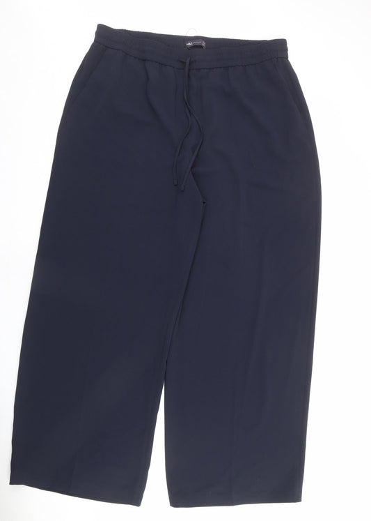 Marks and Spencer Womens Blue Polyester Trousers Size 22 L30 in Regular Drawstring