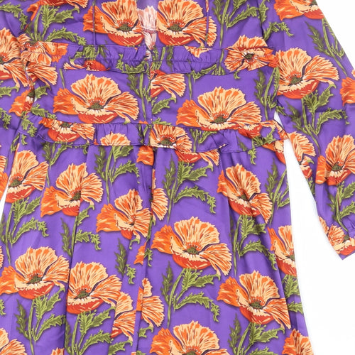 Sfera Womens Purple Floral Polyester A-Line Size M Round Neck Zip
