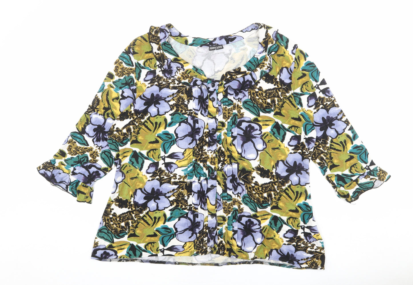 Jenny Loyd Womens Multicoloured Floral Viscose Basic T-Shirt Size XL V-Neck