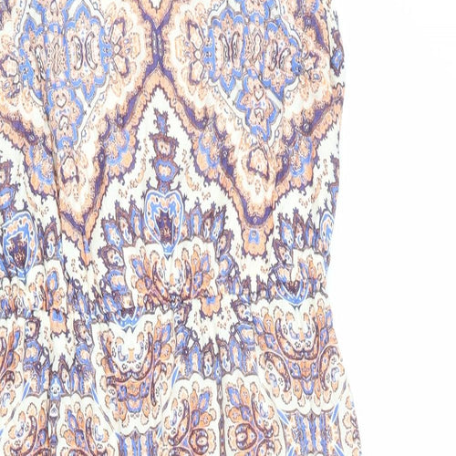 New Look Womens Multicoloured Geometric Viscose Slip Dress Size 10 V-Neck Pullover