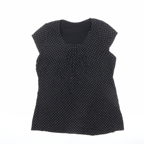 Marks and Spencer Womens Black Polka Dot Viscose Basic T-Shirt Size 10 Scoop Neck