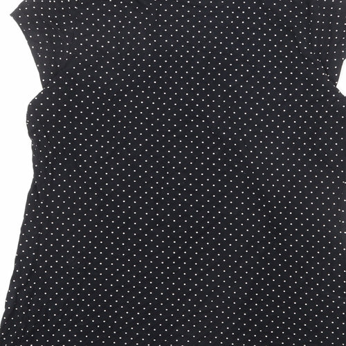 Marks and Spencer Womens Black Polka Dot Viscose Basic T-Shirt Size 10 Scoop Neck