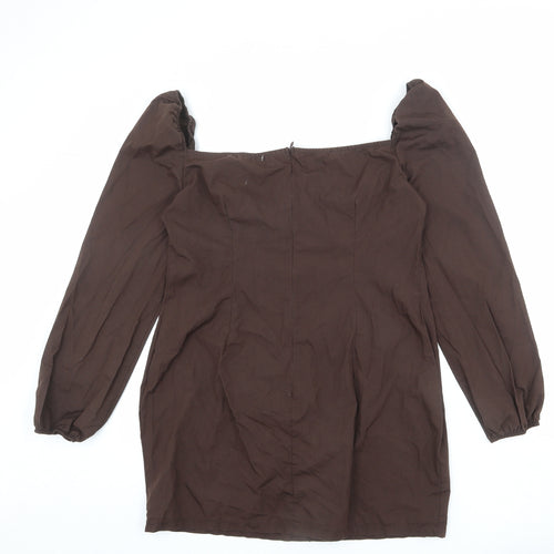 PRETTYLITTLETHING Womens Brown Polyester Mini Size 14 Square Neck Pullover