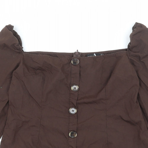 PRETTYLITTLETHING Womens Brown Polyester Mini Size 14 Square Neck Pullover