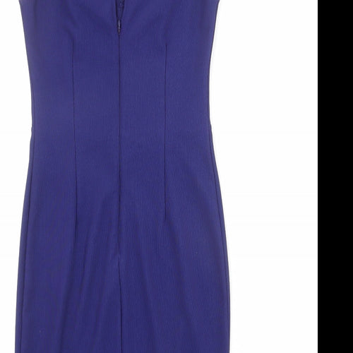Lipsy Womens Blue Polyester Pencil Dress Size 10 Mock Neck Zip