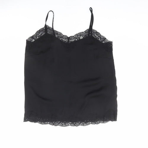 VILA Womens Black Polyester Basic Tank Size M V-Neck - Lace Trim Detail