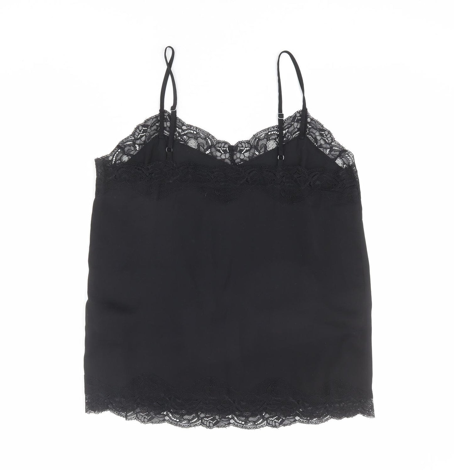 VILA Womens Black Polyester Basic Tank Size M V-Neck - Lace Trim Detail