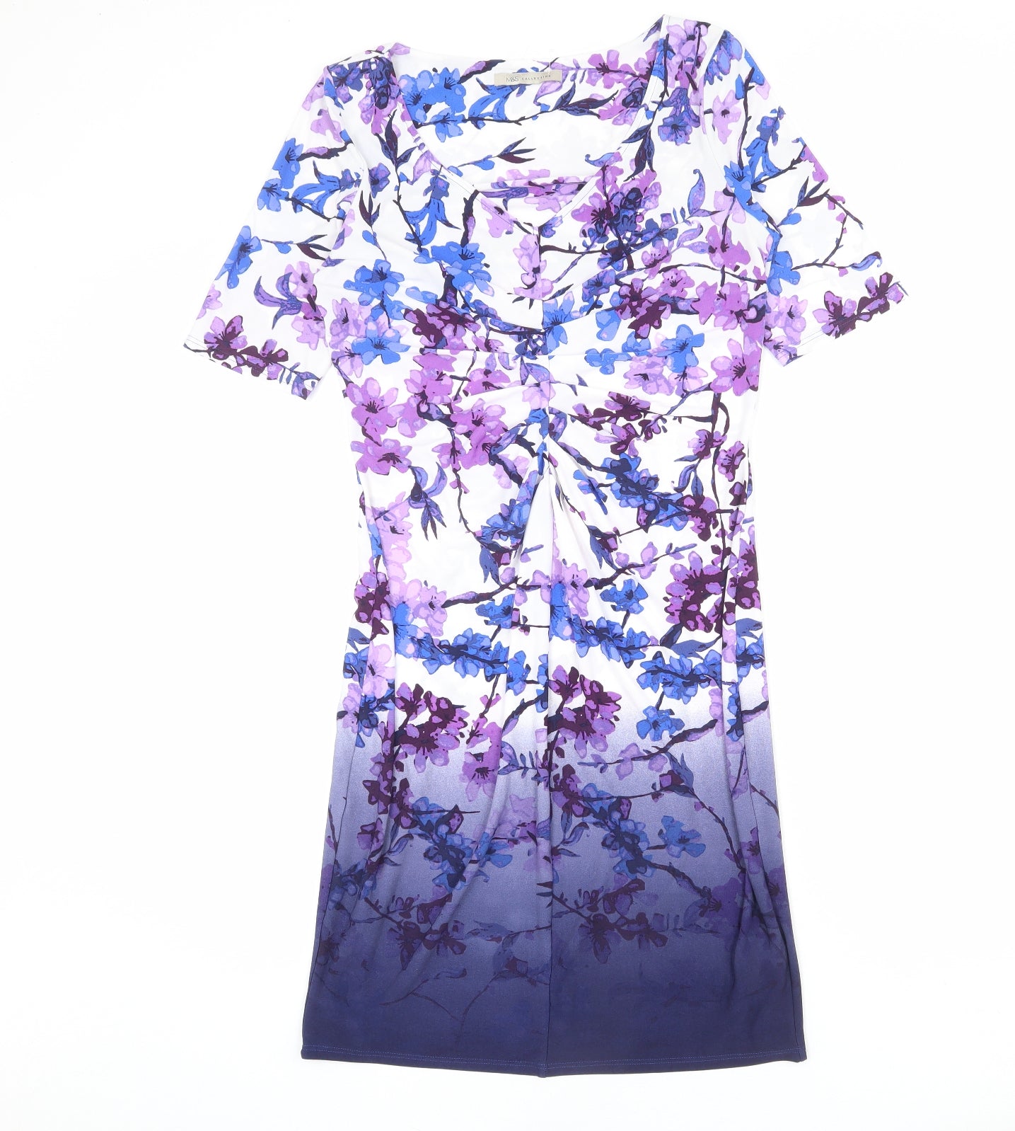 Marks and Spencer Womens Multicoloured Floral Polyester Shift Size 12 V-Neck Pullover - Ombre
