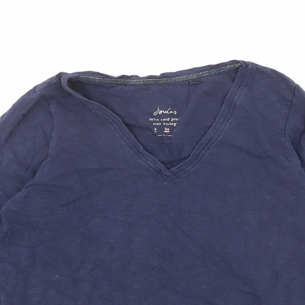 Joules Womens Blue 100% Cotton Basic T-Shirt Size 8 V-Neck