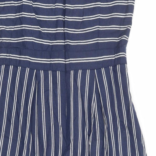 Monsoon Womens Blue Striped Linen Fit & Flare Size 16 Round Neck Zip